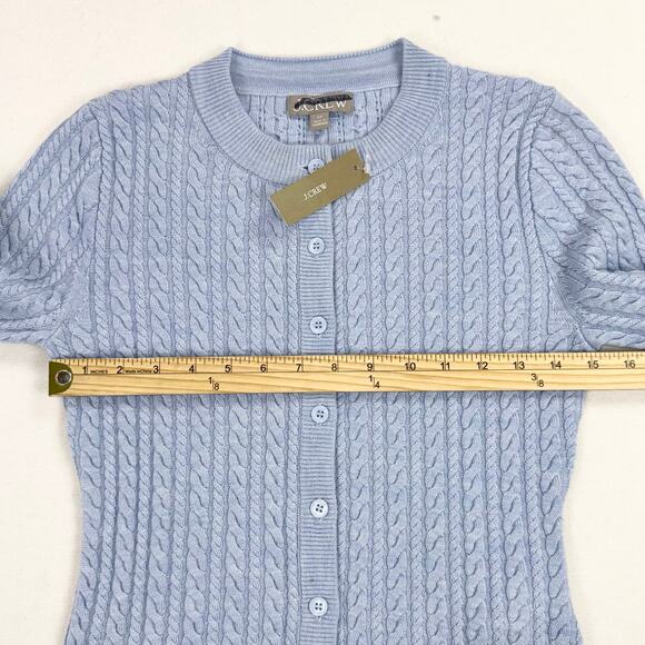 J Crew Cable Knit Crewneck Cardigan 100% Merino Wool Women's XS Blue - Picture 11 of 13